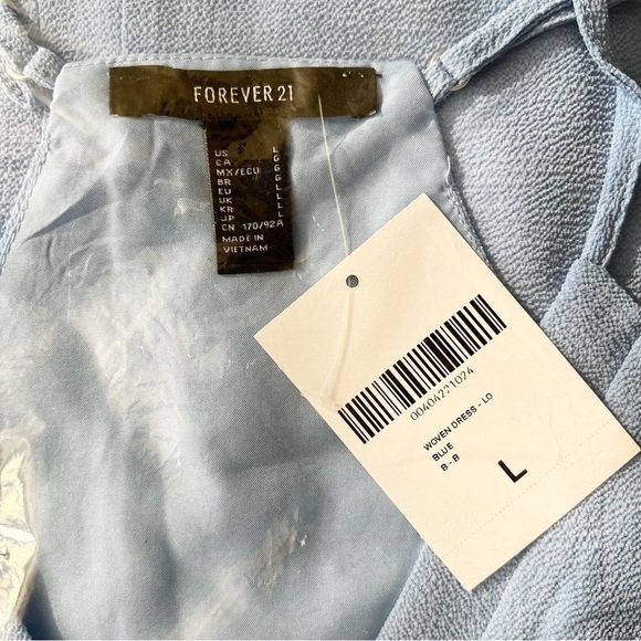 NEW-FOREVER 21 Textured Woven Flowy Cami Racer Back Midi Dress In Blue SZ Large - Picture 9 of 10